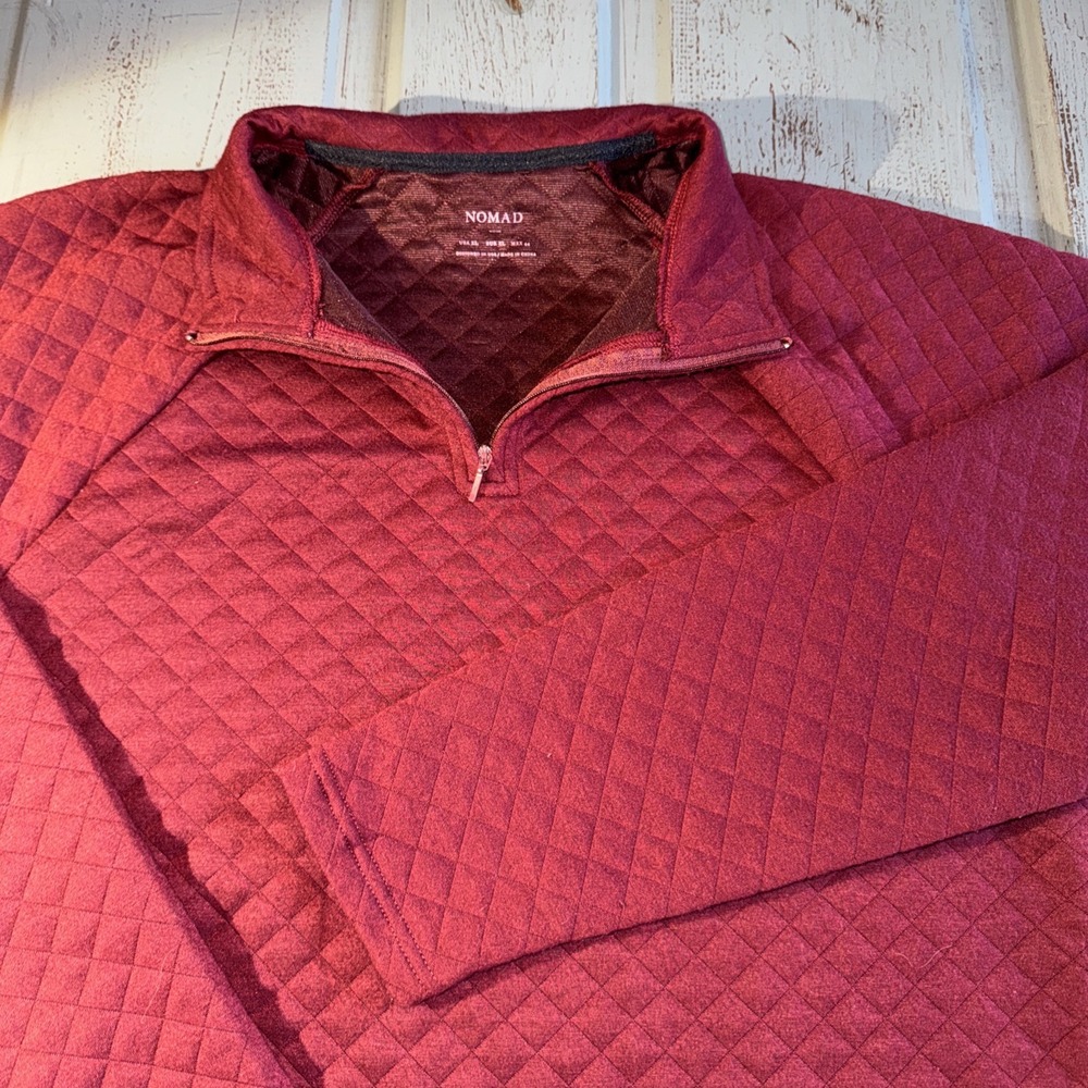 Nomad Mens XL Burgundy Diamond Quilted Quarter Zip Pullover Sweater Jacket